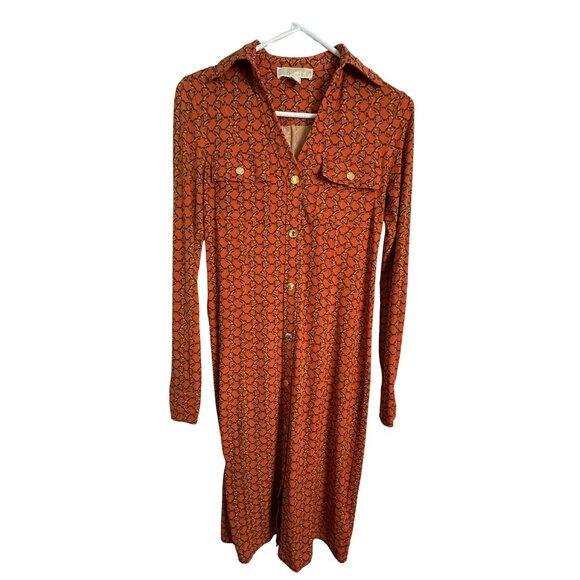Michael Kors Fitted Orange Chainlink Print Shirt Dress XXS - Picture 2 of 10